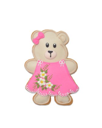 Bolacha Amanteigada Ursa com Vestido Rosa e Flores 30g