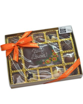 Caixa com Barra Feliz Páscoa e 14 Bombons 190g
