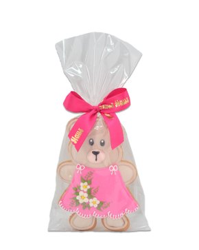Bolacha Amanteigada Ursa com Vestido Rosa e Flores 30g