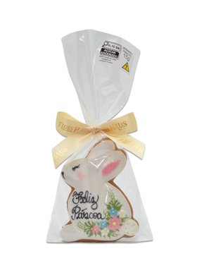 Bolacha de Mel Coelho Branco com Arranjo de Flor 15g